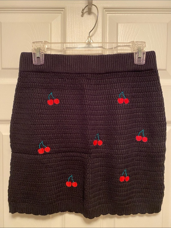 wild fable Dresses & Skirts - Wild Fable Black Knit Skirt with Red Cherry Embroidery…size M